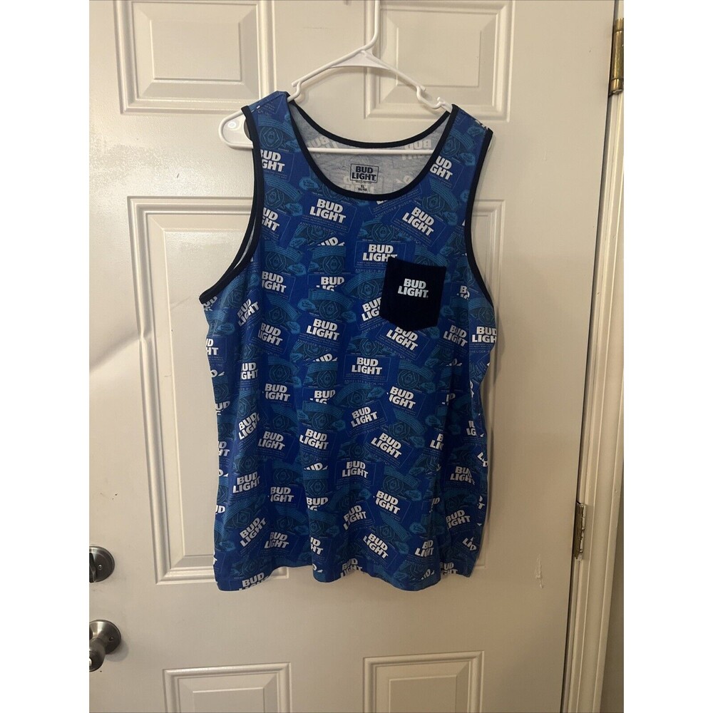 Bud Light Logo Blue Sleeveless Men's Tank Top Muscle Shirt XL 46/48 Pocket